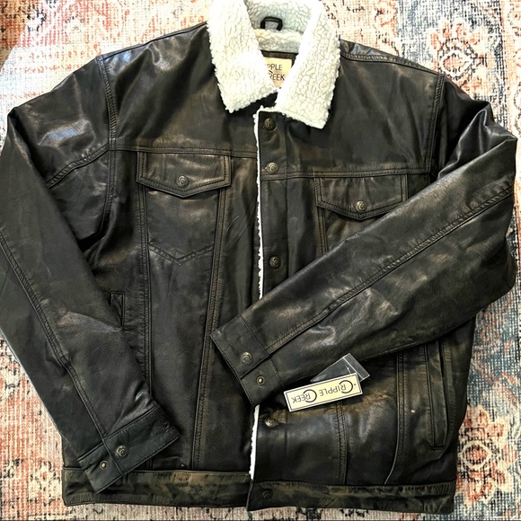 NWT Cripple Creek Men's Black Conceal Carry Sherpa Trucker Leather Jacket Small - Picture 7 of 14